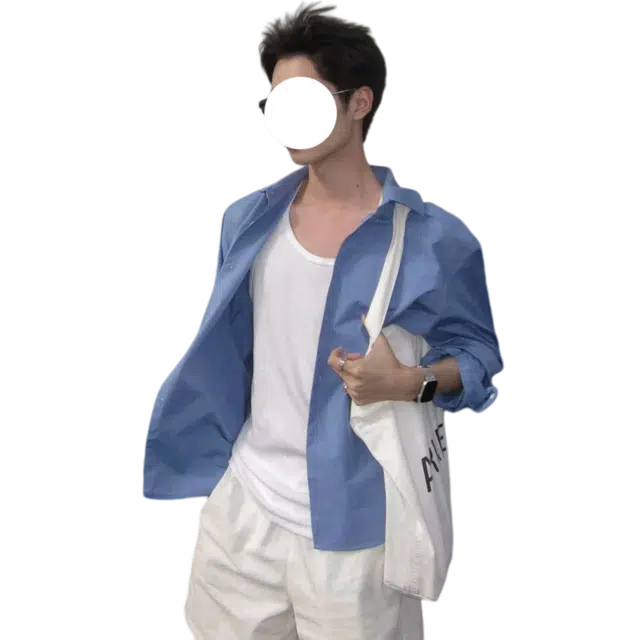 冈哉 美式复古简约纯色高街基础款宽松休闲薄款透气通勤百搭打底叠穿学院风翻领落肩长袖衬衫 男女同款