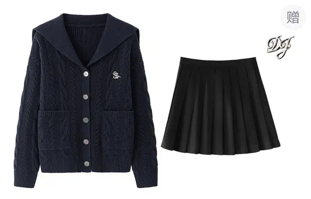 东鲸岁时记 宽松制服海军领慵懒风针织休闲简约半身裙裙装套装 女款