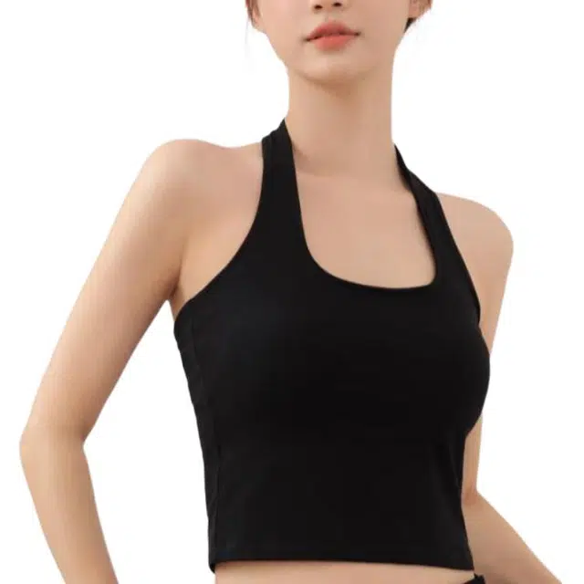 善己 美背挂脖吊带内搭休闲百搭设计感带胸垫一体短款外穿背心 女款