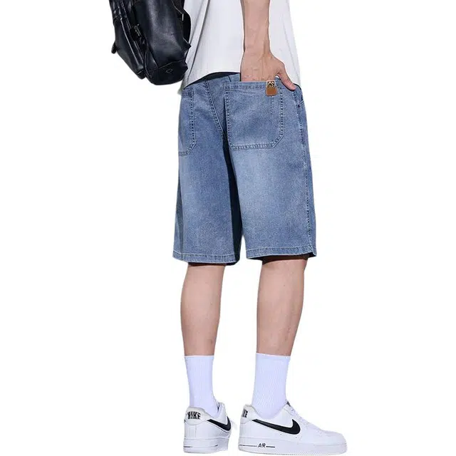 隐狼世家 夏季薄款天丝男士美式高街渐变冰丝宽松直筒休闲裤牛仔裤 男款