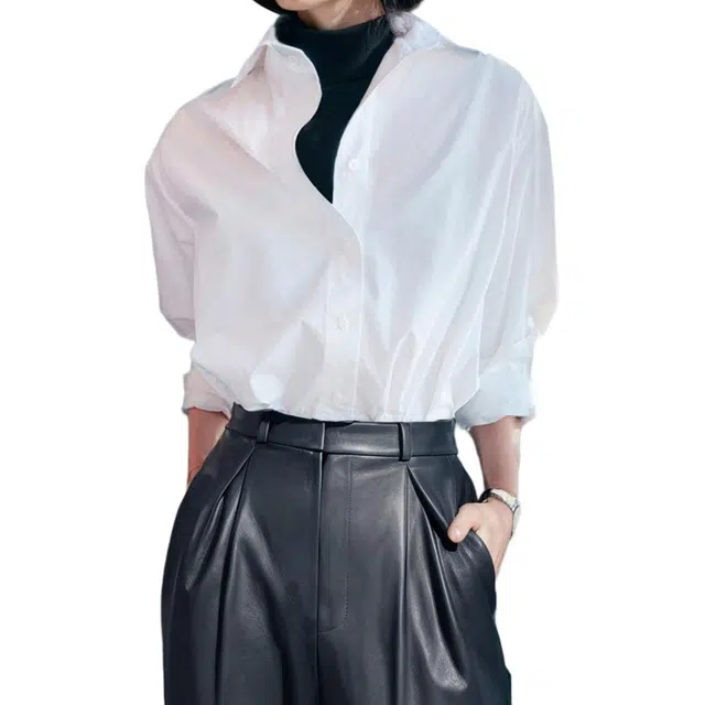 【dme】 纯色翻领纽扣宽松长袖衬衫 女款 白色