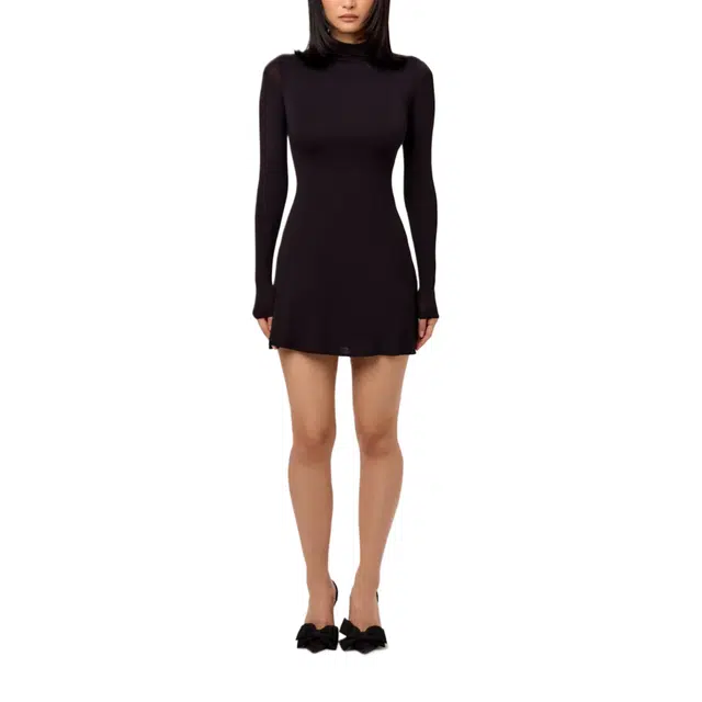 NAKED WARDROBE Modal Mock Neck A-Line Mini Dress