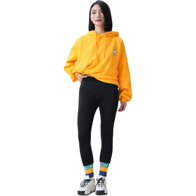 木果果木 裤脚拼接设计加绒弹力打底裤 女款 黑色