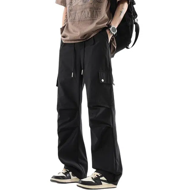 隐狼世家 美式工装潮牌伐木设计百搭纯色直筒休闲裤 男款