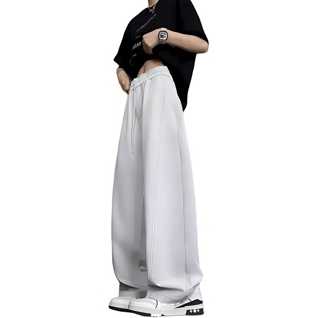 单爵 弯刀冰丝速干薄款小众明线设计宽松直筒阔腿裤休闲裤 男女同款