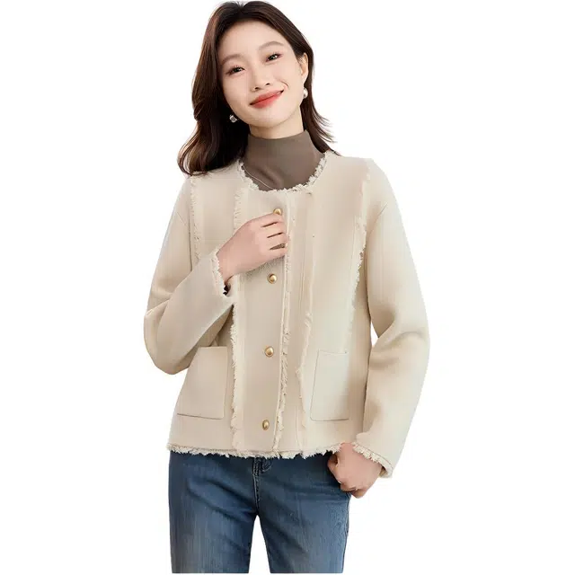 曲韩 圆领短款宽松夹克外套 女款