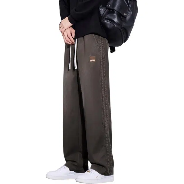 童先森 宽松垂感冰丝凉感速干条纹阔腿休闲裤 男款