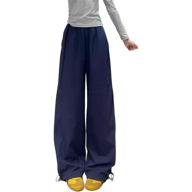 黑马漫画 速干裤子冰丝垂感阔腿裤加长伞兵简约休闲裤 男女同款