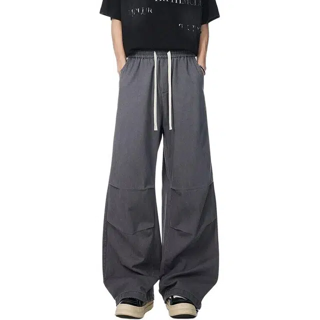 童先森 弯刀工装裤阔腿宽松纯色中低腰长裤休闲裤 男款