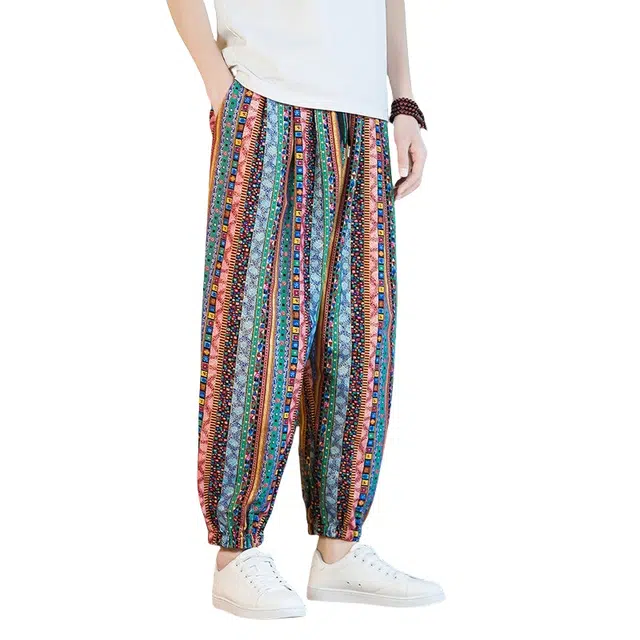 加荣 九分裤中国风灯笼裤亚麻裤哈伦棉麻裤潮男装西双版纳大象裤缅甸花裤子灯笼沙滩傣族服装休闲裤 男女同款