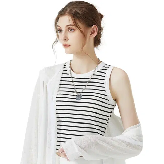 善己 条纹针织吊带休闲百搭修身内搭打底外穿短无袖背心 女款