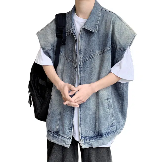 玉儿恋 美式复古垫肩做旧小众高级感潮牌工装叠穿设计感坎肩背心马甲 男女同款