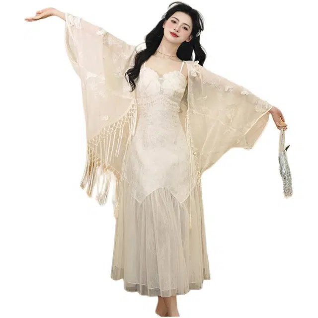 丝絮丝绸 仙气高级吊带裙显瘦开衫连衣裙套装裙装套装 女款