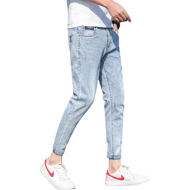 潮人榜 美式潮牌卷边设计感休闲潮流裤子百搭九分裤日常通勤修身小脚夏季牛仔裤 男款