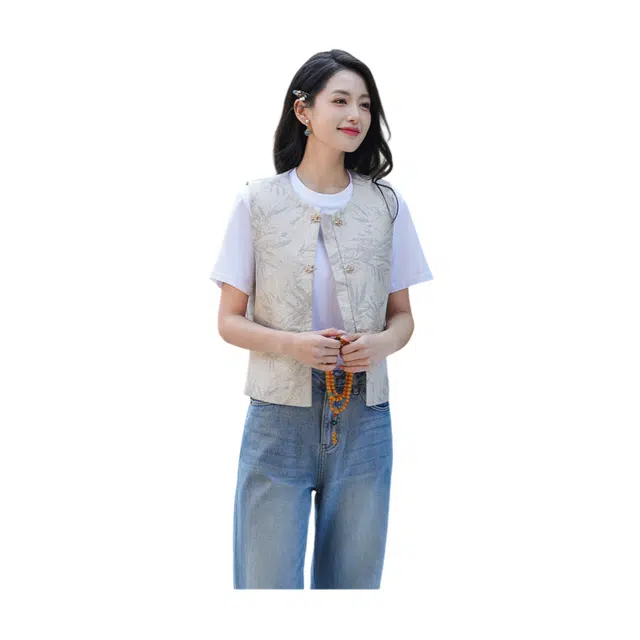 荟萃阁 新中式国潮圆领上衣刺绣改良汉服马甲 女款