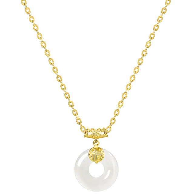 秦福炫 新中式平安扣轻奢小众设计感 玉髓 玉石项链 男女同款情侣款 礼盒装