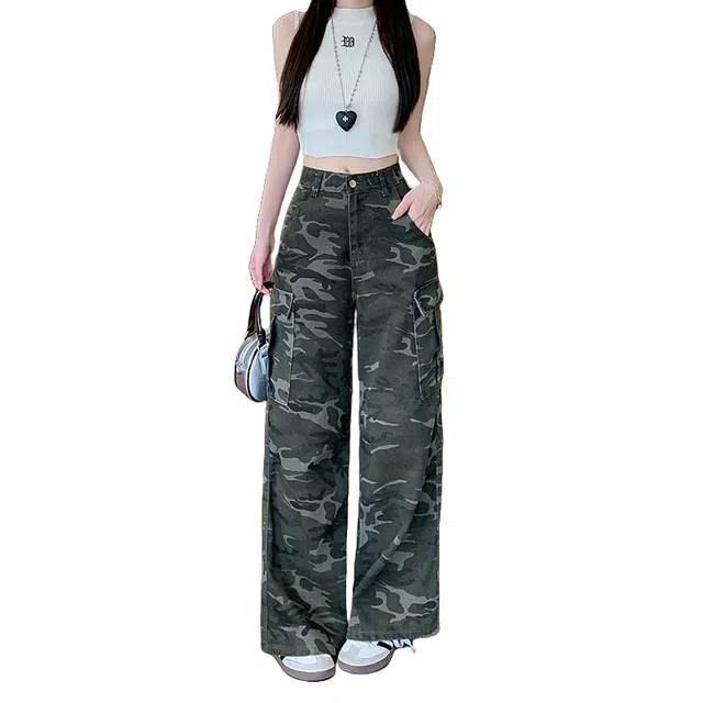 柏黛妃 辣妹高街阔腿宽松时尚个性舒适工装裤 女款