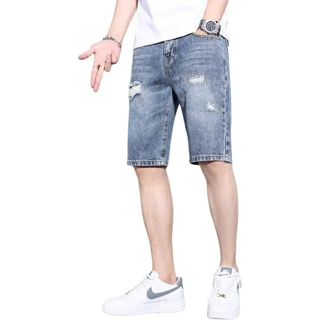 拾个壹先生 夏季美式复古破洞五分休闲百搭潮流牛仔短裤 男款