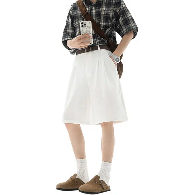 颂希尔 美式垂感薄款潮牌宽松高级感冰丝五分休闲短裤 男女同款