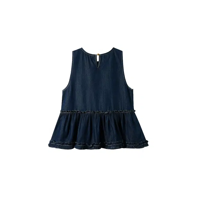 敲模女孩 学院风甜美木耳花边裙摆收腰宽松牛仔背心 女款