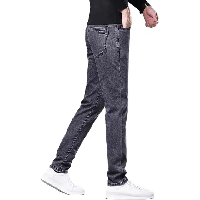 炳盛 夏季薄款烟灰色牛仔裤男士修身小脚外穿百搭弹力长裤裤子男装 男女同款