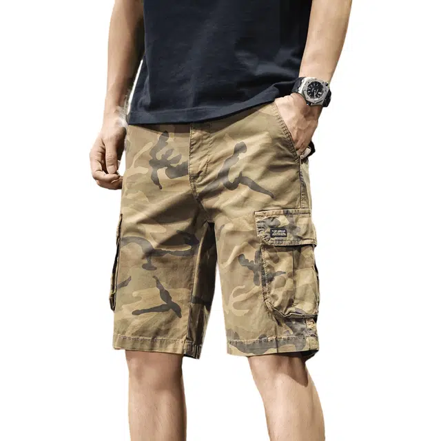 路杰邦 重磅夏季户外战术猎装宽松大码休闲时尚百搭潮流五分裤 迷彩工装短裤 男款