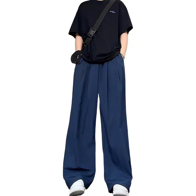 单爵 山本夏季薄款冰丝速干裤子垂感直筒宽松阔腿休闲裤 男女同款