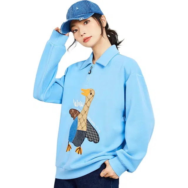 木果果木 半开襟刺绣套头休闲卫衣 女款