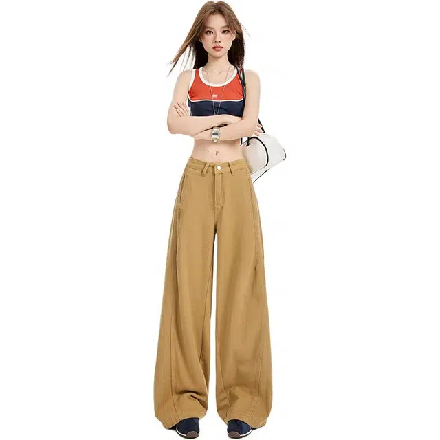 玫丝朵 美式复古卡设计时尚百搭宽松牛仔裤 女款