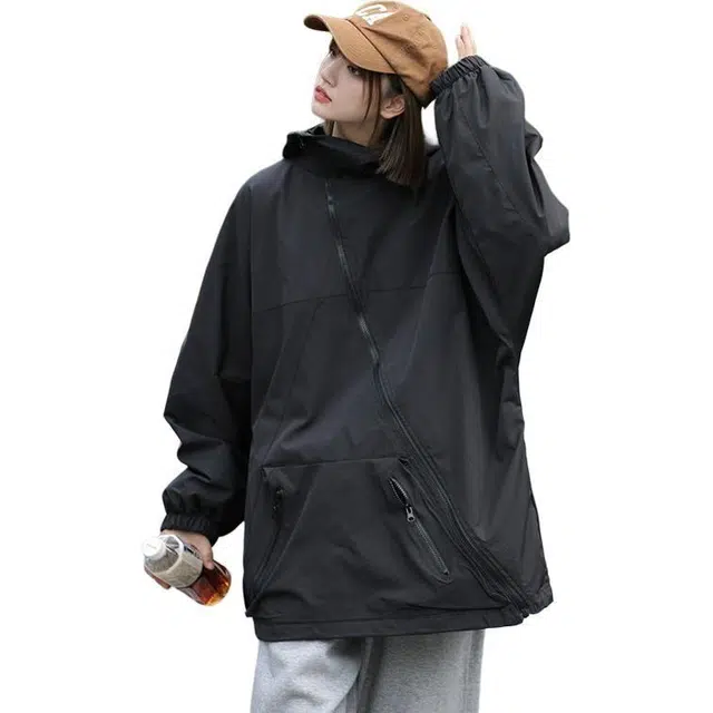 极限涡轮 美式机能大口袋小众设计感斜拉链立领宽松时尚百搭夹克外套 男女同款