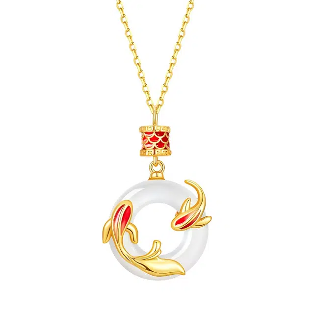 佐卡伊 好运锦鲤平安扣 新中式小众设计好事成双万事顺遂 简约精致百搭#好运 玉髓 项链 女款