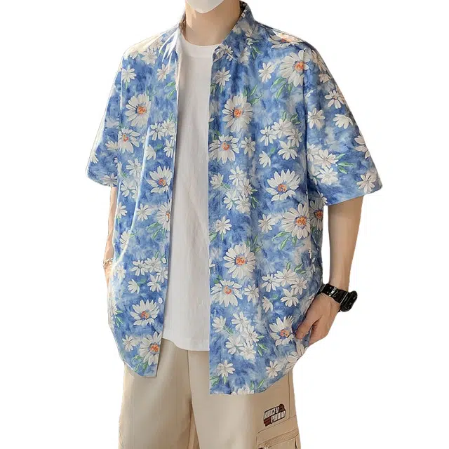 加荣 夏威夷薄款透气潮高级感潮牌痞帅小众设计感舒适青少年多巴胺宽松衬衣短袖衬衫 男女同款