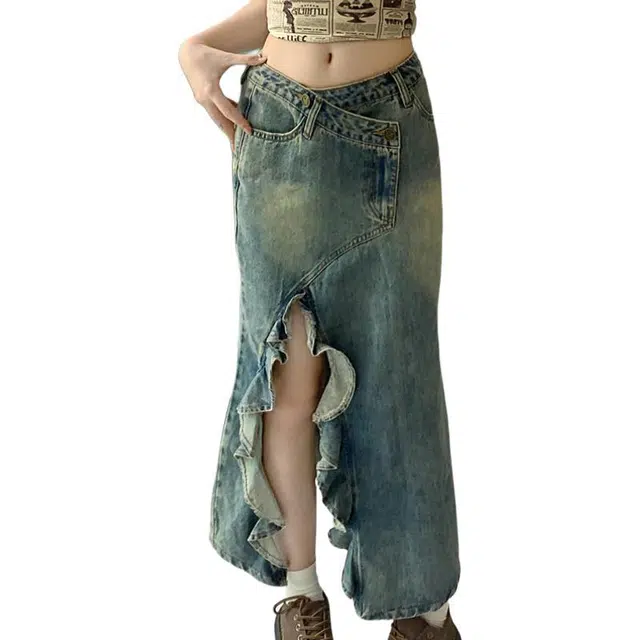 小卷要加油 合身薄款高腰包臀牛仔长裙 女款