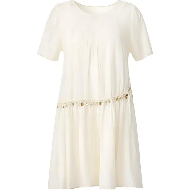 潞优野 度假风亮片装饰休闲风格宽松设计短袖连衣裙 女款