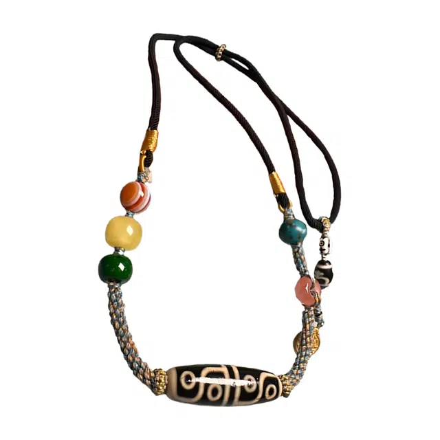 玉临门 国风新中式 轻奢小众佛珠 藏式经典红绿灯 纯手工编织 十二眼天珠 玛瑙 项链 女款 礼盒包装