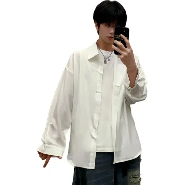 单爵 冰丝短袖衬衫男夏季高级感痞帅透气衬衣外套 男女同款