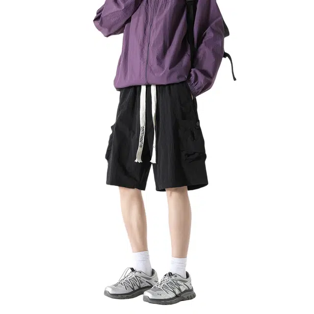 敦煌博物馆 美式系带时尚冰丝速干百搭通勤宽松休闲薄款透气五分大口袋工装短裤 男女同款