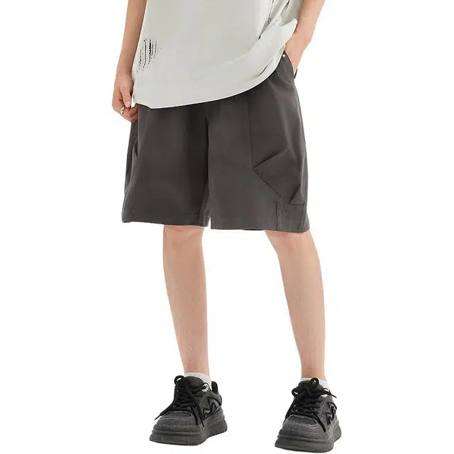 三福 脏染满版街潮宽松直筒裤中腰五分裤休闲短裤 男款