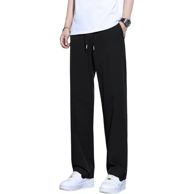 么宁 纯色薄款潮流时尚宽松直筒垂感简约百搭舒适透气运动阔腿休闲裤 男女同款