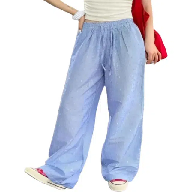 天才小熊 韩系宽松拖地薄款高腰彩虹刺绣百搭阔腿裤夏季休闲裤 女款