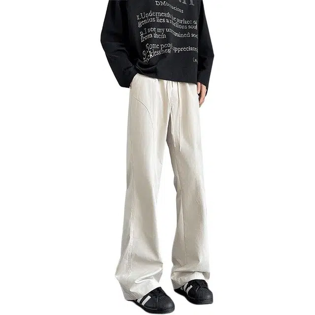 黑马漫画 美式微喇冰丝速干弯刀裤高街斜切宽松百搭基础款长裤休闲裤 男女同款