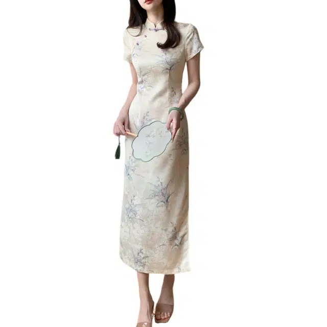 丝絮丝绸 新中式温柔旗袍复古高级感短袖连衣裙 女款