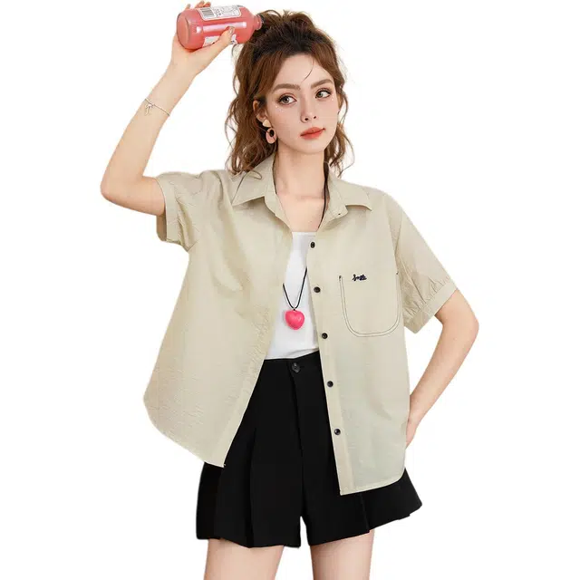 法文箱子 高级感小个子翻领时尚短袖衬衫 女款