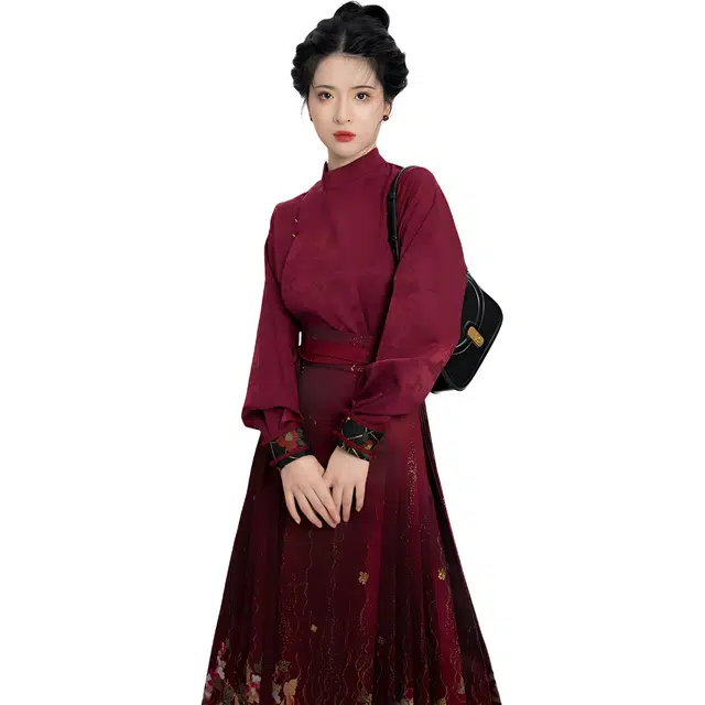 织造司 【庆鲤】马面裙改良唐披袄毛呢大衣国风衬衫套装汉服 女款