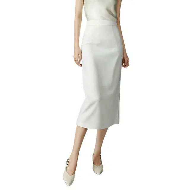 晚白 高腰版型包臀半裙侧拉链设计半身裙 女款 杏色