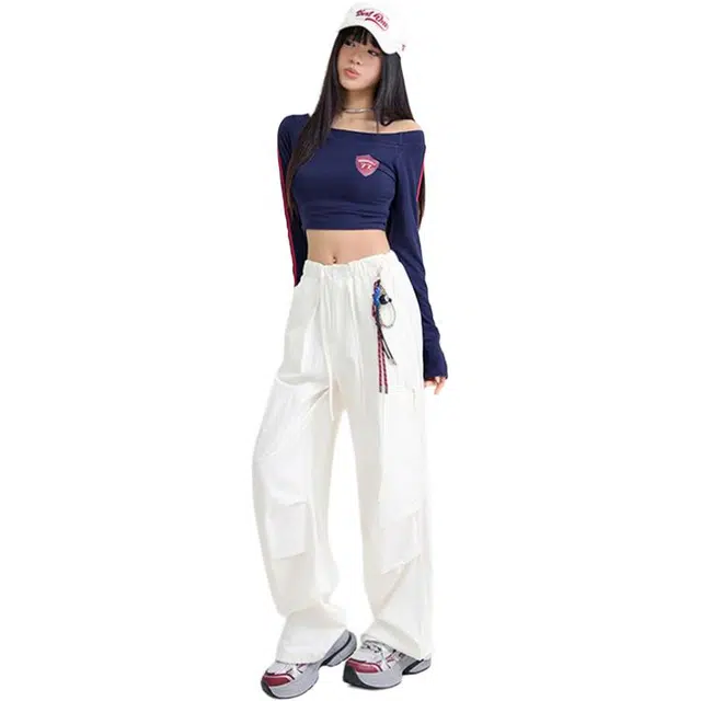 玫丝朵 纯色美式休闲透气宽松工装裤 女款 白色