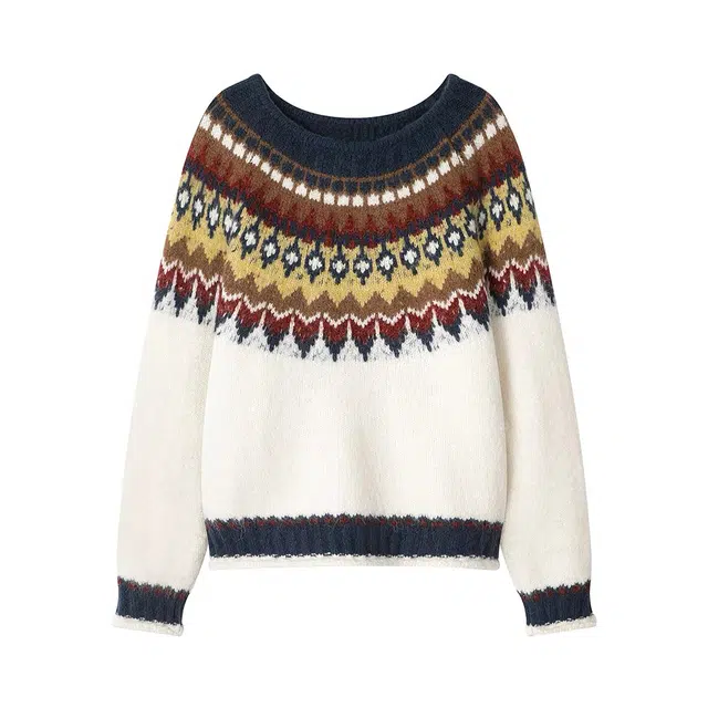 红蜻蜓 秋冬氛围感费尔岛复古圆领撞色针织毛衣 女款