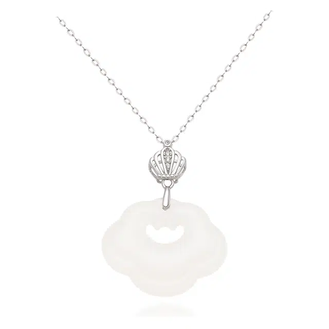 幸囍礼 新中式清透白月光祥云锁 国潮平安如意转运吉祥锁骨链 国风气质百 玉髓 玉石项链 女款