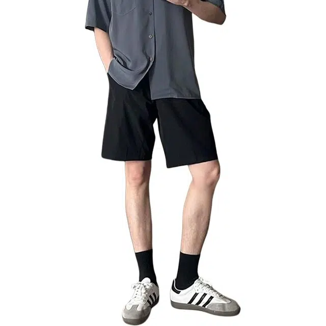 单爵 纯色美式复古尼龙速干男款系带五分休闲短裤 男女同款