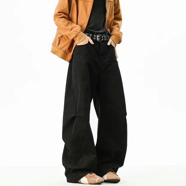 隐狼世家 美式解构卡其色工装裤阔腿直筒拖地长裤子休闲裤 男款